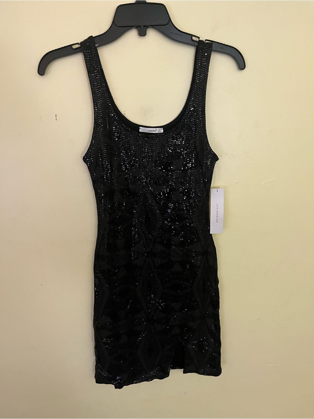 Timing Los Angeles Stylish Black Sequin Tank Dress Size Small NWT